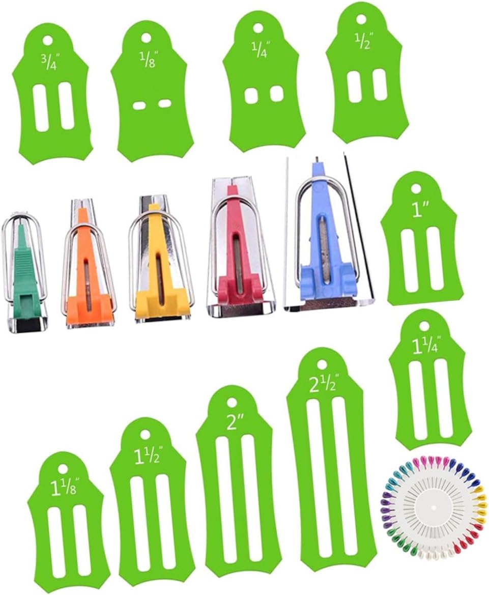 Tofficu Bias Tape Maker Set Quilting Tool Kit for DIY Sewing Includes Multiple of Fabric Folding Tools Colorful Pins and Bias Tape Makers for and Sewing Enthusiasts