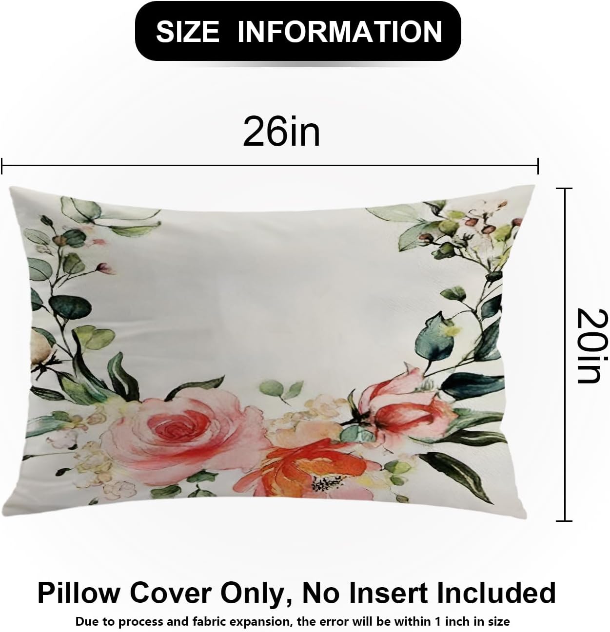 Shrahala Flower Pillow Spring Pillow Case Sets, Summer Pillow Covers 20X26 Vintage Watercolor Floral Wreath Home Decor Blended Double-Sided No Inserts for Bedroom Living Room Set of 2