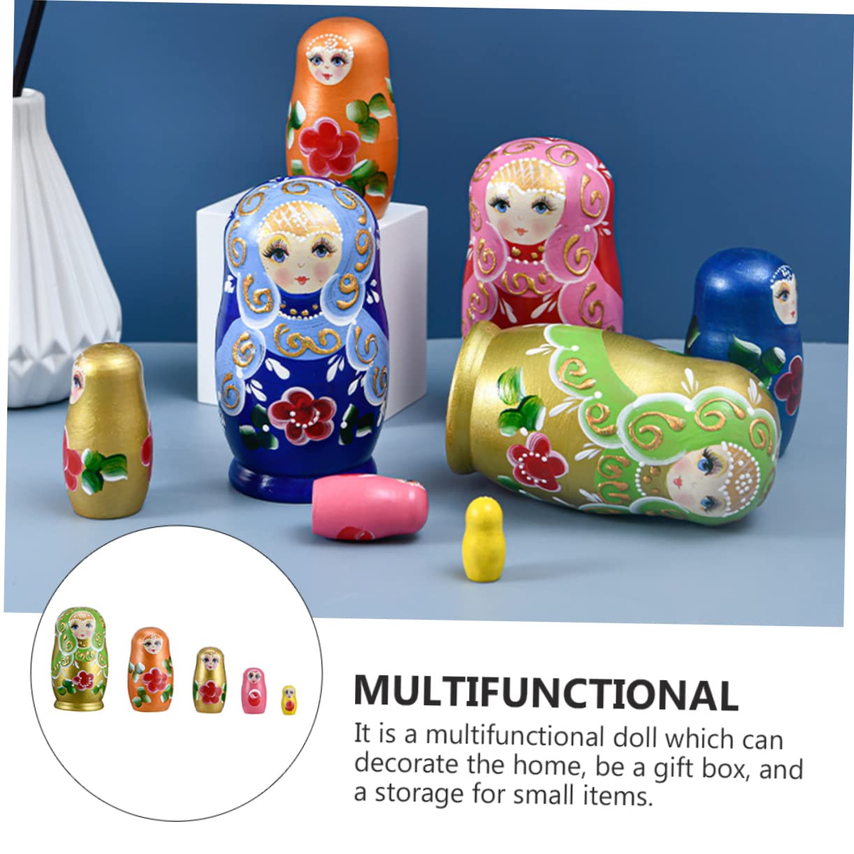 SUPVOX Nesting Doll Russian Doll Handmade Home Ornaments Safe Oil Paints Color for and Decor Fun Play and Storage