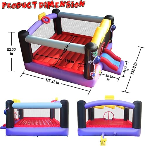 Miniatura 4 de BESTPARTY Casa inflable de rebote con soplador para niños, tema de estrella pop, tobogán hinchable y gran área de salto, para patio, patio trasero,