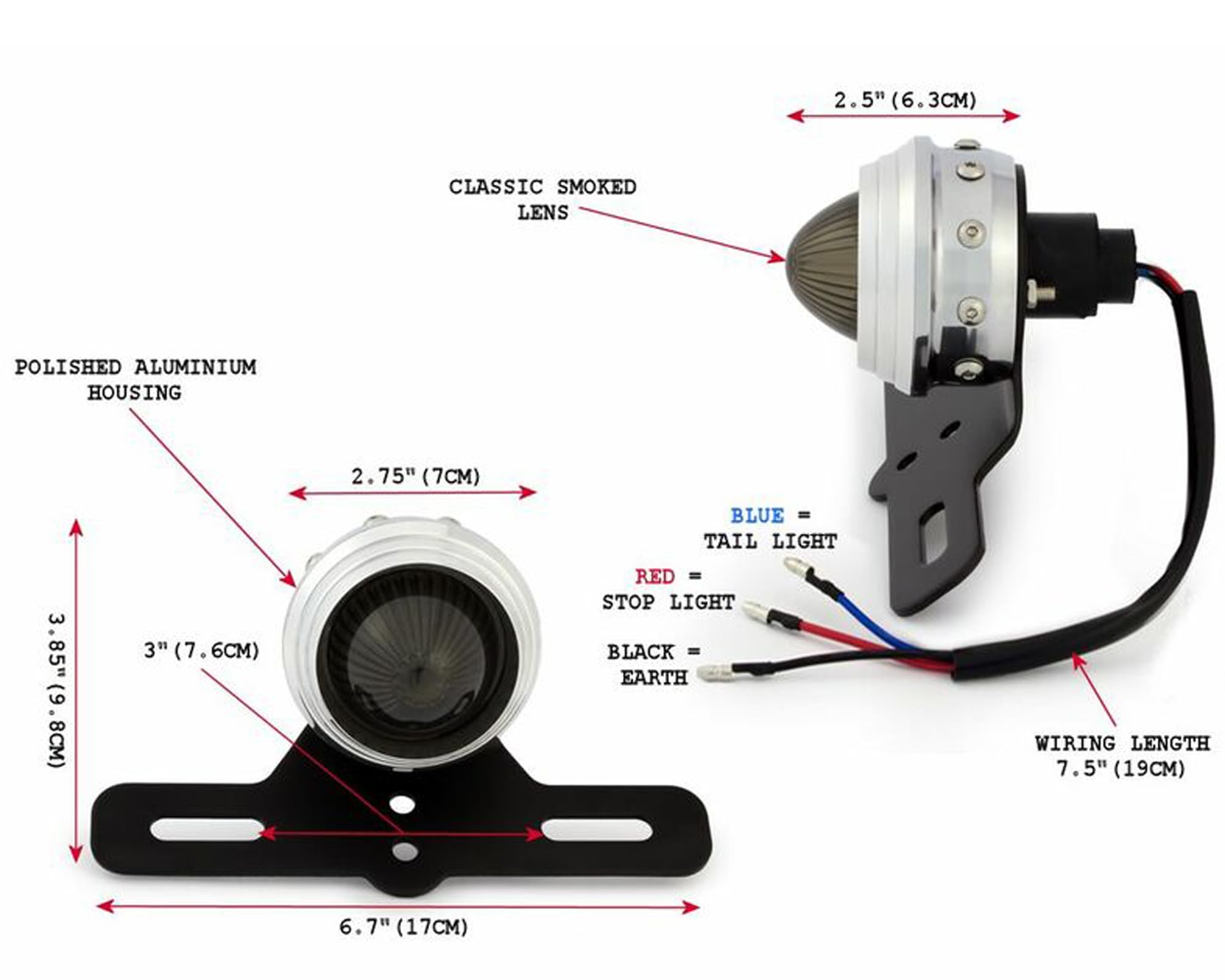 Moto LED Feu Stop Arrière Style Rétro Personnalisé Vintage en Aluminium Poli
