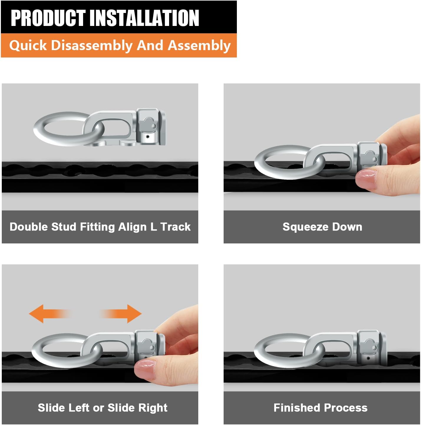 8Pack L Track Double Stud Tie Down Fitting with O Ring Silver, L Track Tie Down, L-Track Accessories for Truck Bed,Trailer Cargo Control,Pickup, RV, ATV Breaking Load 5500Lbs - Image 3