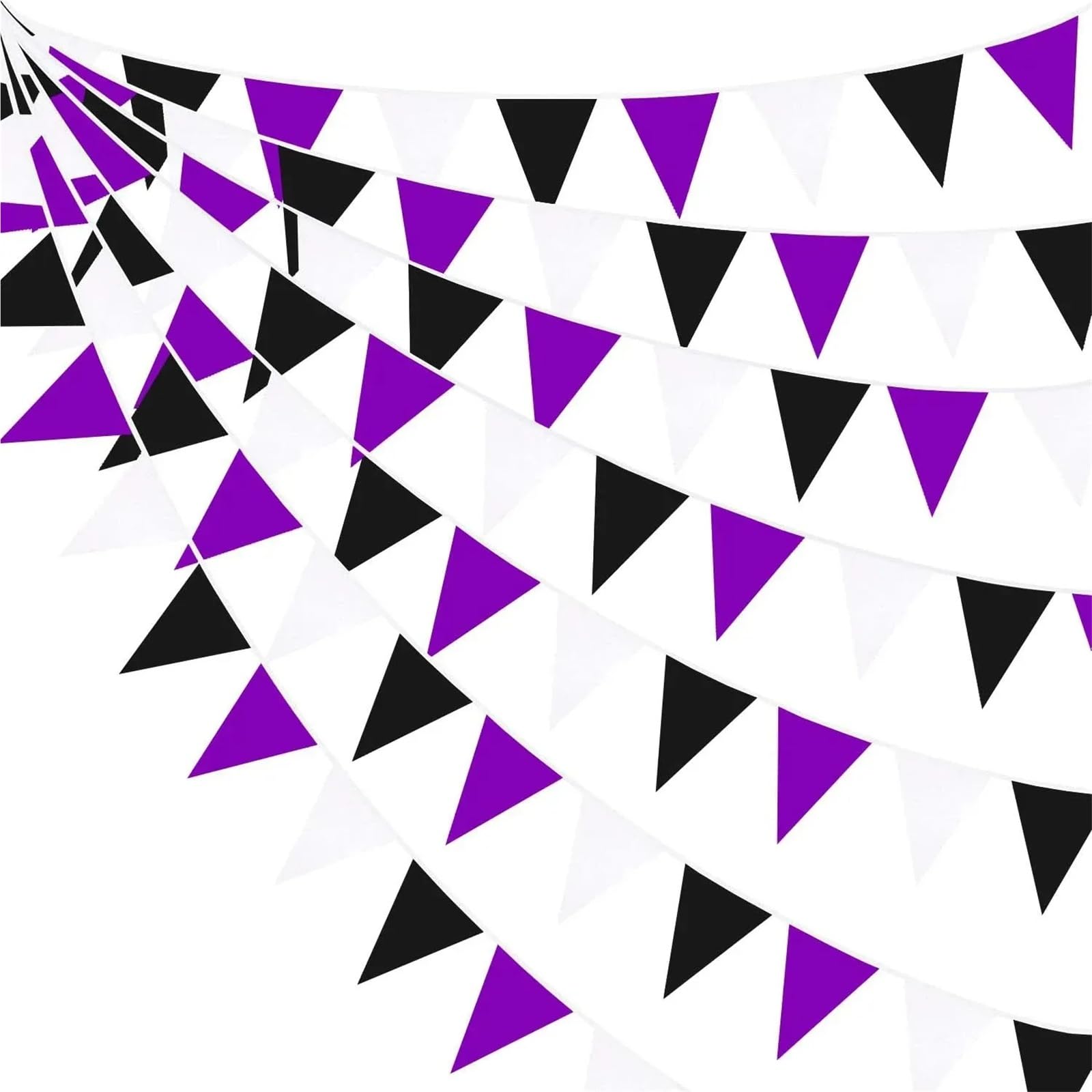 Wimpelkette Outdoor Orange Black Plastic Triangle Pennant Flags - Vibrant Party Garland for Halloween Decor, Birthday(Purple Black White,3 PCS)