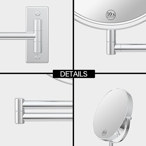 Miniatura 10 de LANSI Espejo de maquillaje montado en la pared, espejo de aumento de doble cara 1x10x, espejo de tocador de 8 pulgadas, espejo de pared de brazo