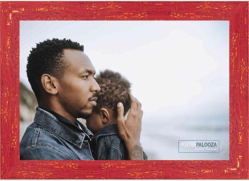 Miniatura 4 de Poster Palooza Marco de fotos de madera roja Shabby ChicFarmhouse de 13 x 17 pulgadas, acrílico UV, respaldo de espuma y accesorios para colgar de