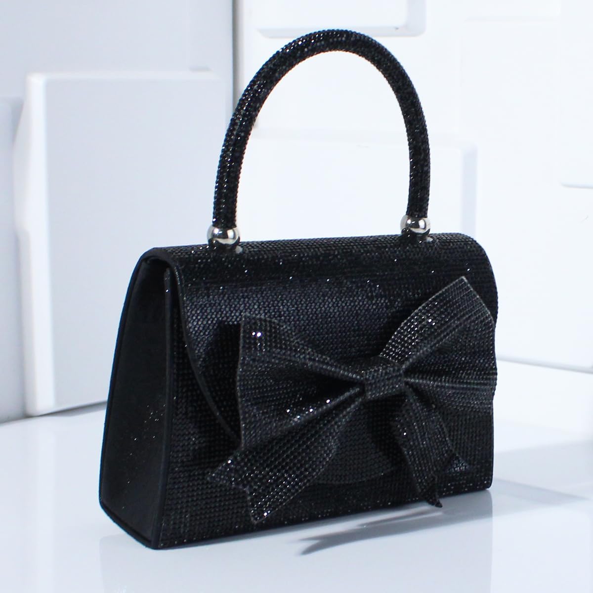 Shiny Dinner Bag Handbag Rhinestone Bow Box Bag Small Square Bag Diagonal Bag Handbag