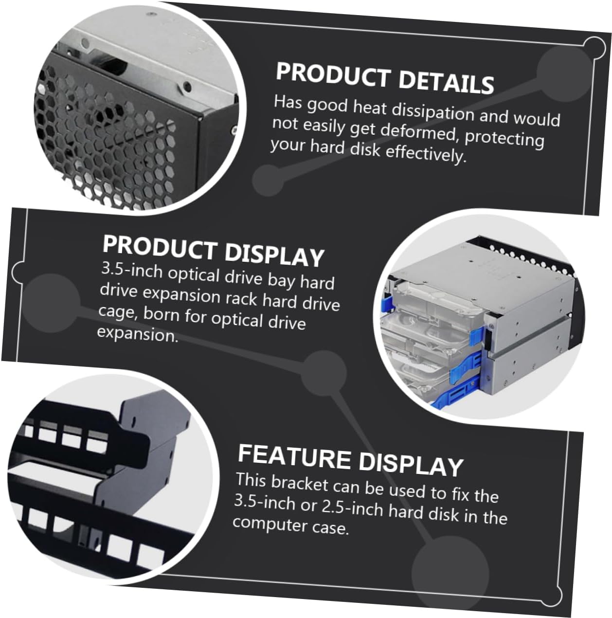 Vaguelly Hard Drive Cage Mounting Rack 3-Bay 3.5 Inch Aluminum Alloy Case for PC Expansion for Gamers and Professionals
