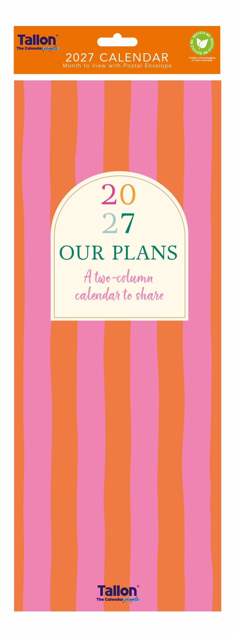 2027 Slim Month To View Spiral Bound 2 Column Wall Calendar - Pink and Orange Our Plans
