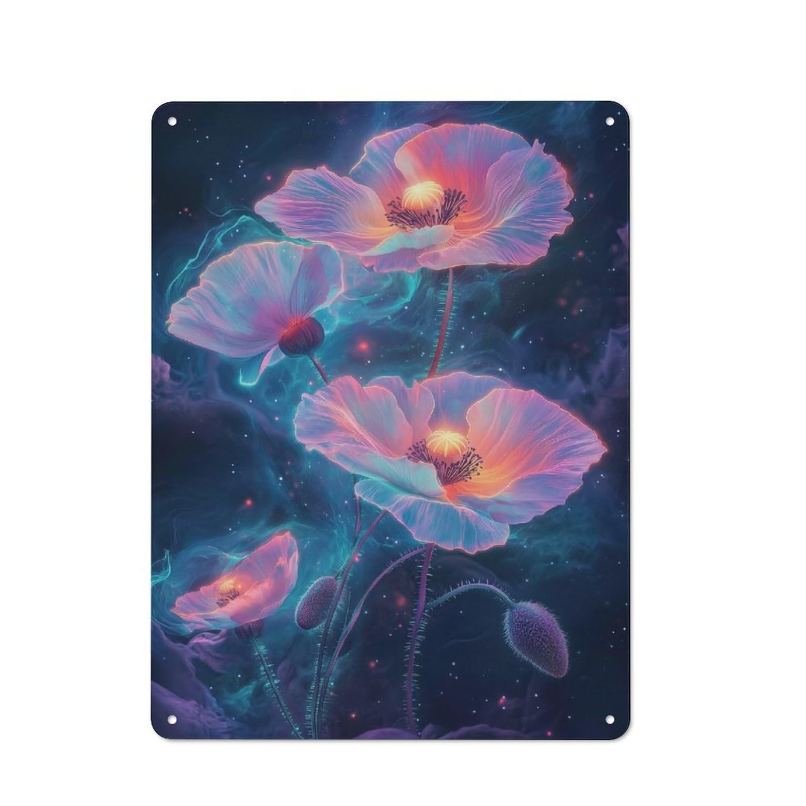 Junmoney Style Cosmic Poppies Florals Vintage Metal Wall Sign 40X30cm For Kitchen Or Home Bar, For Garage, Workshop And Man Cave Decoration