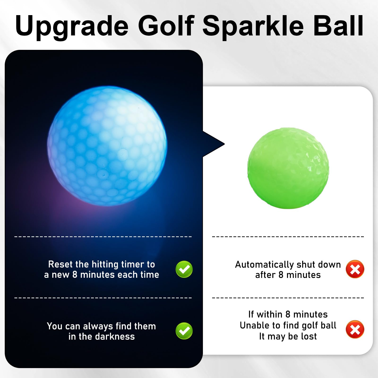 Palline da golf a LED, luminose, con 7 colori, 6 palline da golf di notte, con tè, luci a LED, per allenamento notturno e tiro a lungo raggio