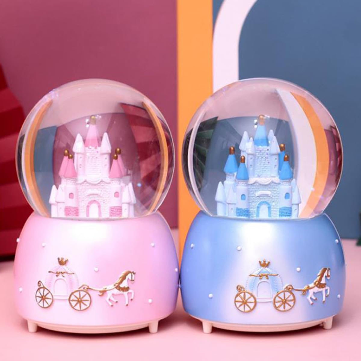 Toyvian Bola de Nieve de Cristal Rosa Mediana Música y Efecto Nieve Manual, Adorno Decorativo para Escritorio y Hogar, Bola de Cristal para Niñas, Obsequio de Cuento de Hadas