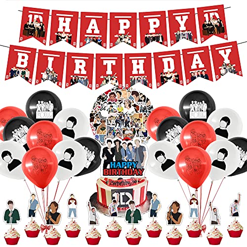 Olyshicai One Direction Party Supplies, One Direction Singer Theme Birthday Party Decorations One Direction Band Happy Birthday Banner Cake Topper Cupcake Toppers Balloons Stickers
