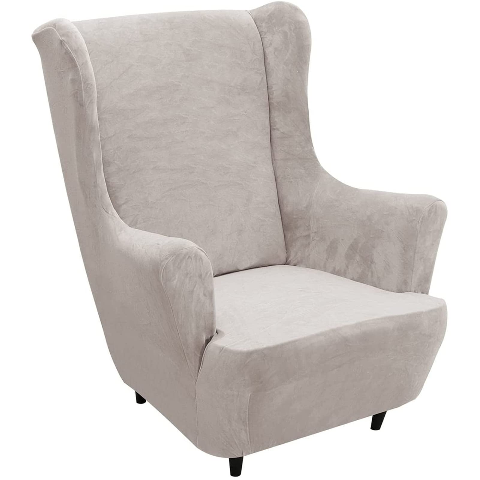 GYHH 1 Piece Stretch Stylish Furniture Cover Wingback Chair Cover Slipcover,Durable Soft Modern Velvet Plush Slipcover Machine Washable/Skid Resistance (Taupe)