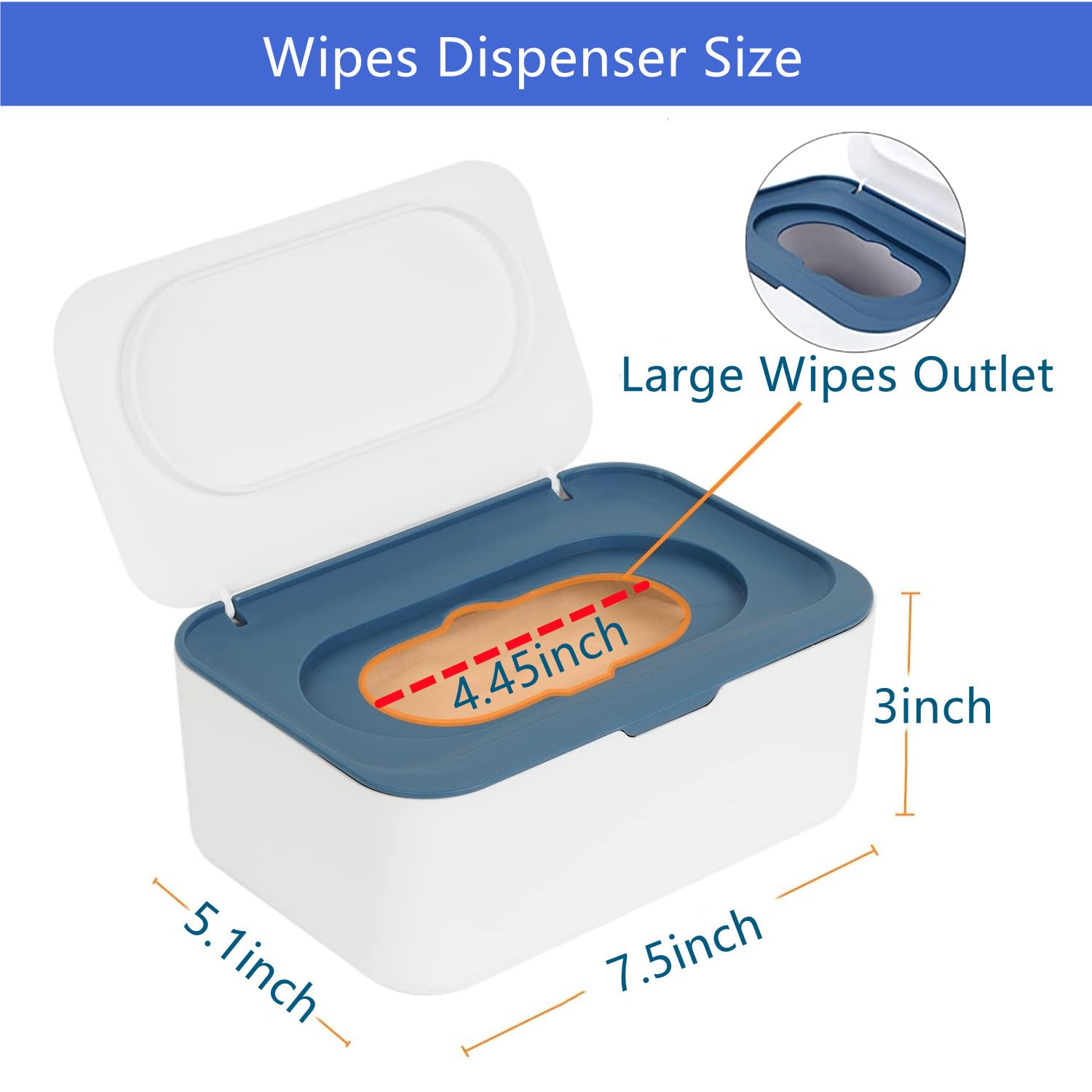 Wipes Dispenser with 2Pcs Portable Refillable Wipe Holder,Reusable Large Wipe Holder Box Flushable Wipes Case Bathroom Wipes Container for Pet Nursery Kitchen Office Counter(White-Blue) - Image 2