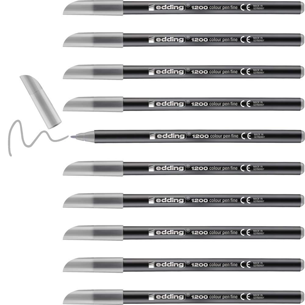 edding 1200 rotulador de color de trazo fino - gris plata - 10 rotuladores - punta redonda de 1 mm - marcador dibujar y escribir