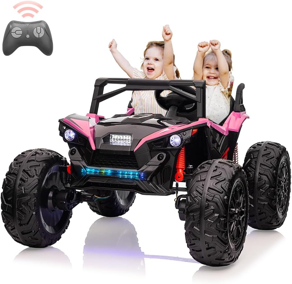 2 Seaters 24V Ride on UTV with Remote Control,10AH Battery, 400W Powerful Motors with 17\" EVA Wheels, 20.5“ Seat Width Electric Ride Toy with Metal Suspension,LED Lights,Music,Horn (Rose)
