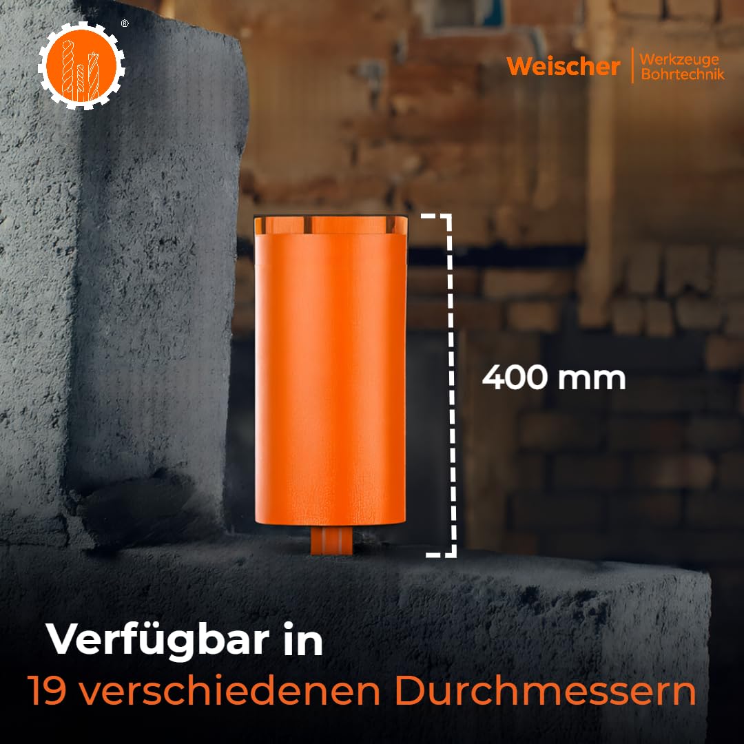 Weischer® - Diamantbohrkrone Kernbohrkrone Ø 162 mm | 400 mm Gesamtlänge | 1 ¼ Zoll Aufnahme | Bohrkrone Kernbohrer Diamantbohrer für Beton, Mauerwerk, Stein, Ziegel | langlebig & präzise