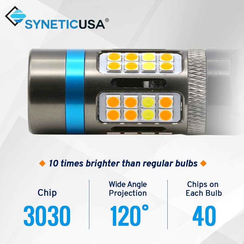 Syneticusa 7443 Error Free Canbus Dual Color Switchback LED Turn Signal Light Bulbs No Hyper Flash All in One Built In Resistors (Turn Signal-Amber and white alternate flash)