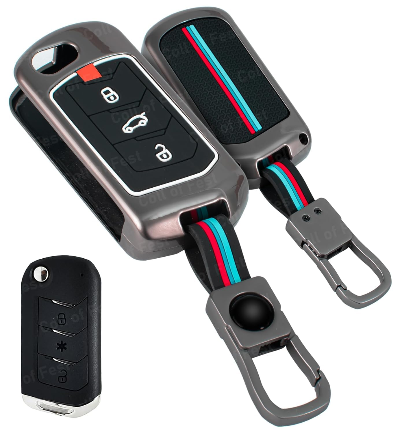 Metal Silicon Key Cover Compatible with TATA Nexon | Punch | Tiago | Safari | Altroz | Harrier | Tigor | Hexa | Bolt | Zest, Storme 3 Button Flip Key Glow in the Dark-image-5