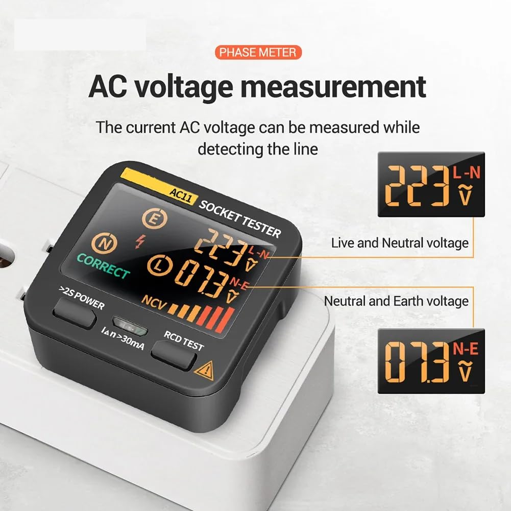 DollaTek AC11 Wielofunkcyjny ekran LED Tester gniazd miernik fazy detektor polaryzacji fazy 0,1 V ~ 250 V AC Pomiar zerowego napięcia/identyfikacja drutu ogniowego