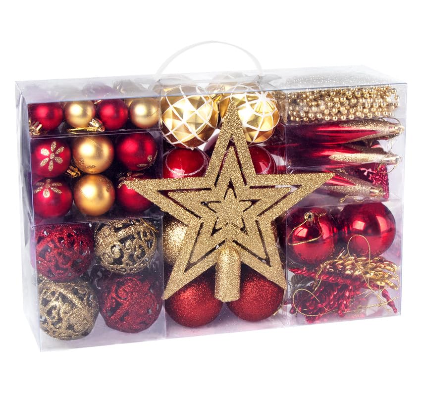 Hengsong 102 Weihnachtskugeln Rot Gold,Baumkugeln...