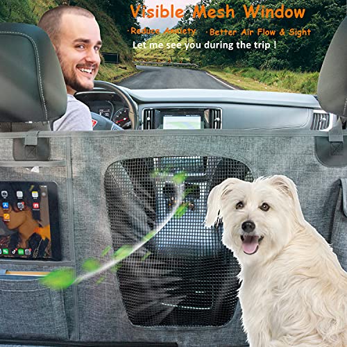 Image of Car Dog Cover Back Seat - Car Hammock for Dogs Waterproof - Dog Car Seat Cover for Back Seat with Mesh Window Multiple Pockets For Car /Truck /SUV Nonslip Rubber Back Washable Luxury Material
