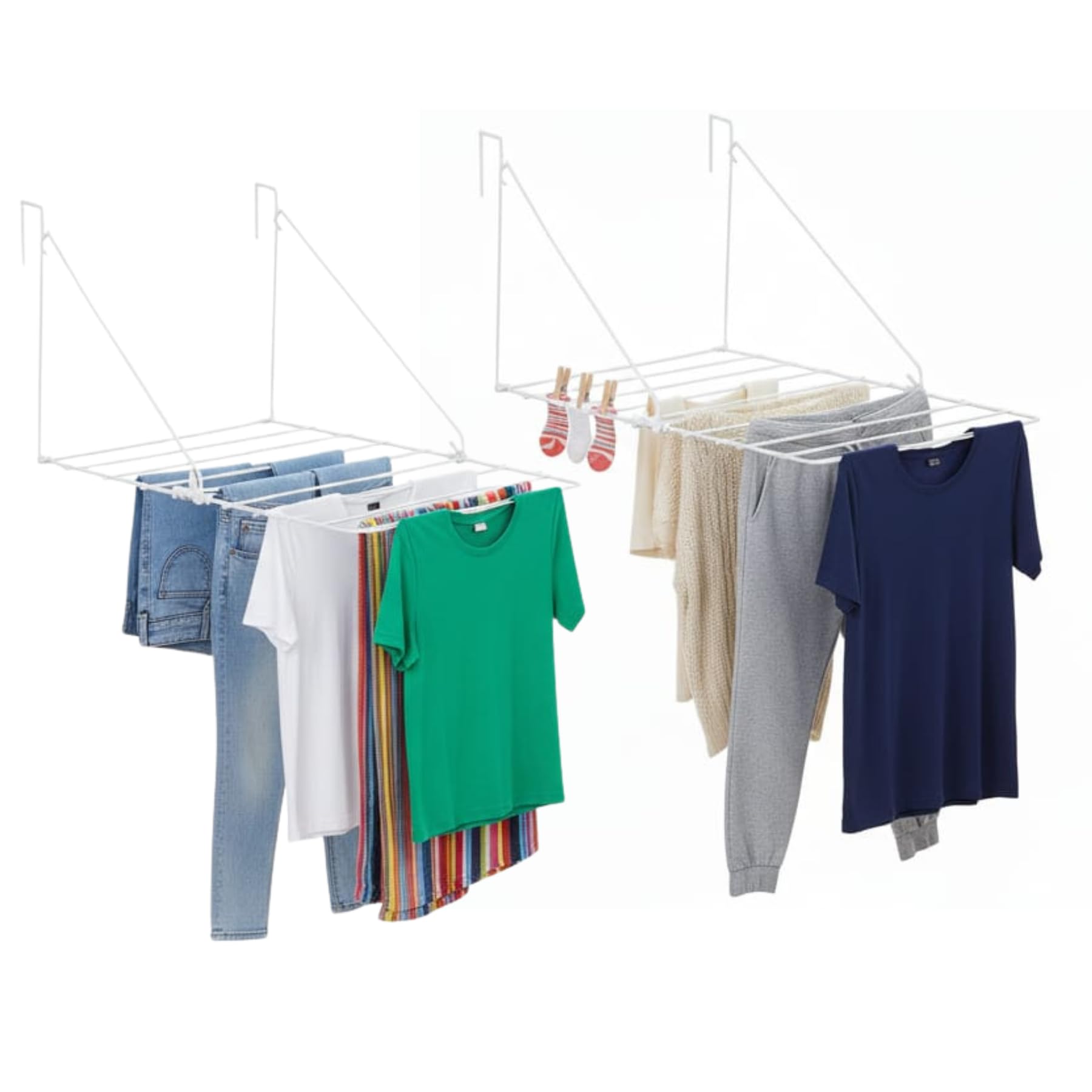 Caprican White Over-The-Door Utility Clothes Airer 7M | Heavy-Duty Folding Indoor Laundry Rack | Space-Saving Hanging Dryer For Bathroom, Caravan & Balcony | Rust-Resistant Metal (2 Racks)
