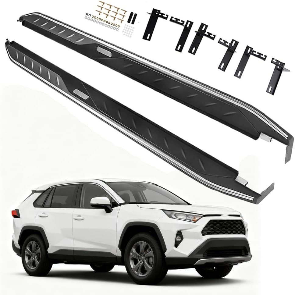 US Stock Fixed Running Board Fits for RAV4 RAV-4 2019 2020 2021 2022 2023 2024 2025 Side Step,Side Bar,Step Bar,2Pcs,Silver and Black Style,with Installation Manual