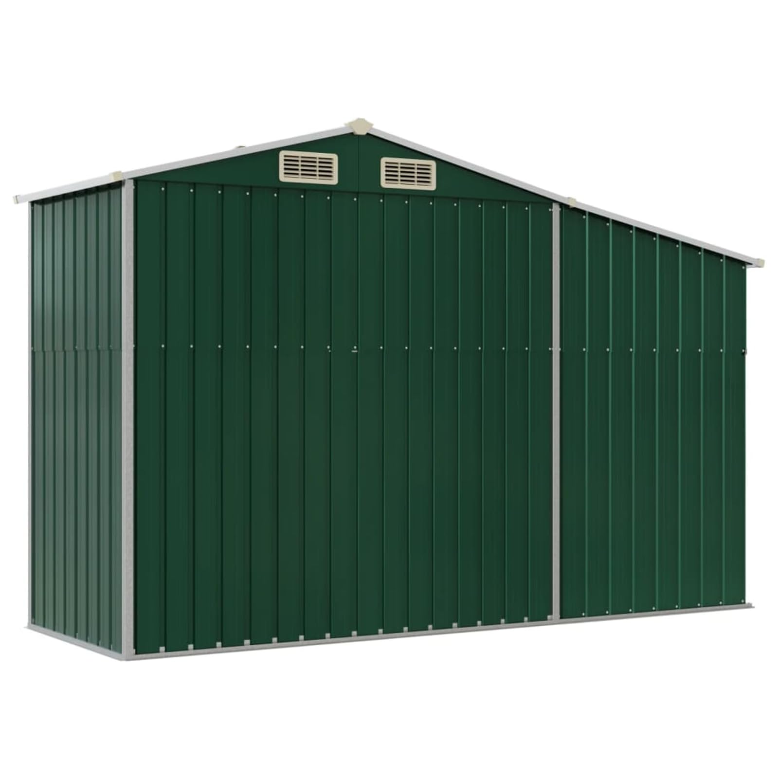 Domek na narzędzia, domek metalowy, zielony, 277 x 93 x 179 cm, stal ocynkowana, odporna na warunki atmosferyczne i wentylowana, na narzędzia, drewno opałowe i narzędzia ogrodowe na zewnątrz