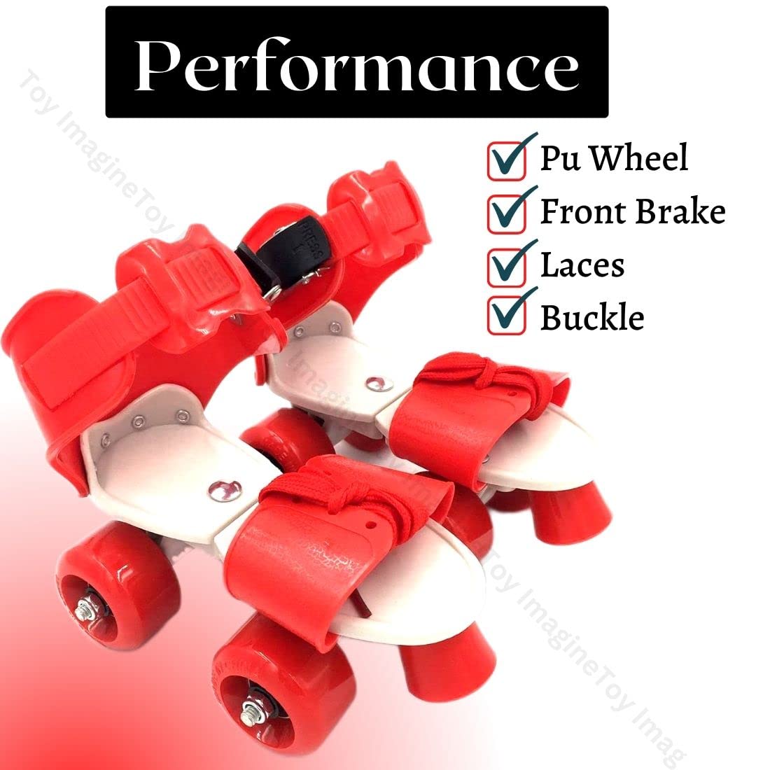 Toy Imagine® Red Beginner Roller Inline Skates for Kids | Adjustable Size Skating Shoes with Front Brake | 4 Pu Wheels | Skates for Boys & Girls Age 4-8 | Kids Roller Skates for School Sports - Image 2 thumbnail