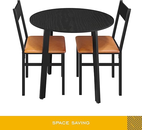 Miniatura 5 de HOMOOI Juego de mesa de comedor de 3 piezas para 2, mesa de cocina redonda pequeña con 2 sillas acolchadas, juego de comedor de desayuno negro