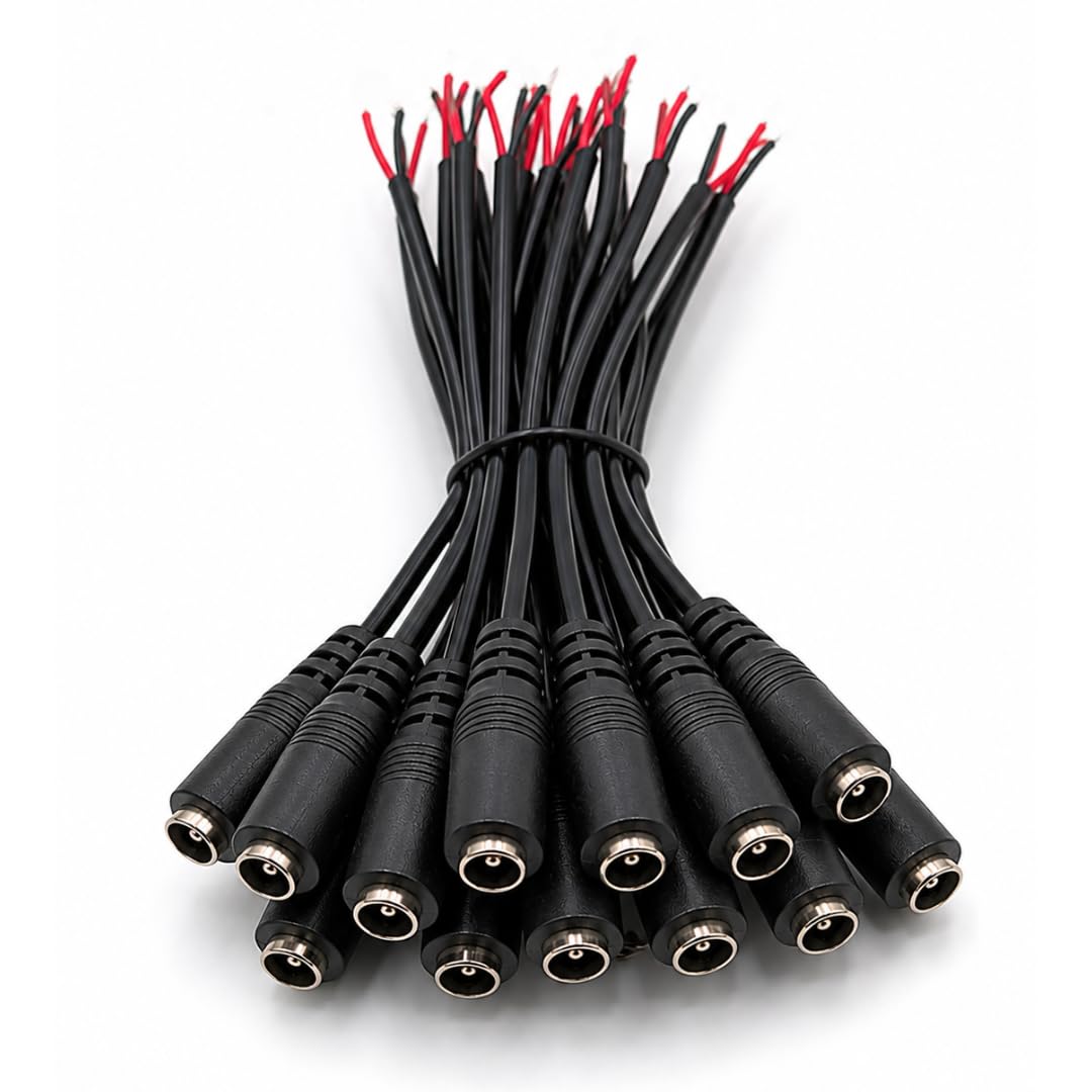 WIRESLAB (Pack of 10 Pcs) Female DC Power Extension Cable Wire 12V 2.5mm / 5.5mm Socket to Bare End Jack Pigtails Connector For CCTV Security Camera, IP Camera, DVR Standalone, LED Strip, Surveillance-picture-13