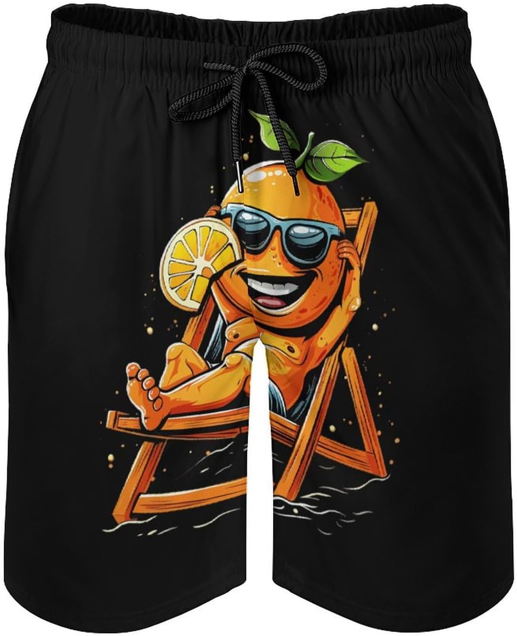 Orange Beach Time Casual Men's Swim Trunks Novelty Summer Beach Shorts Swimwear with Pocket