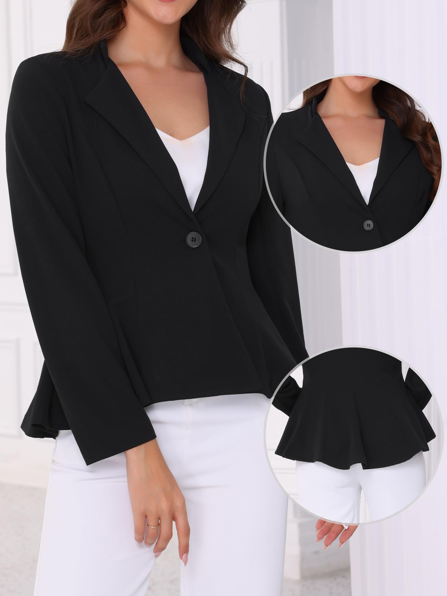 Allegra K Damen Büro Stehkragen Langarm Peplum Blazer