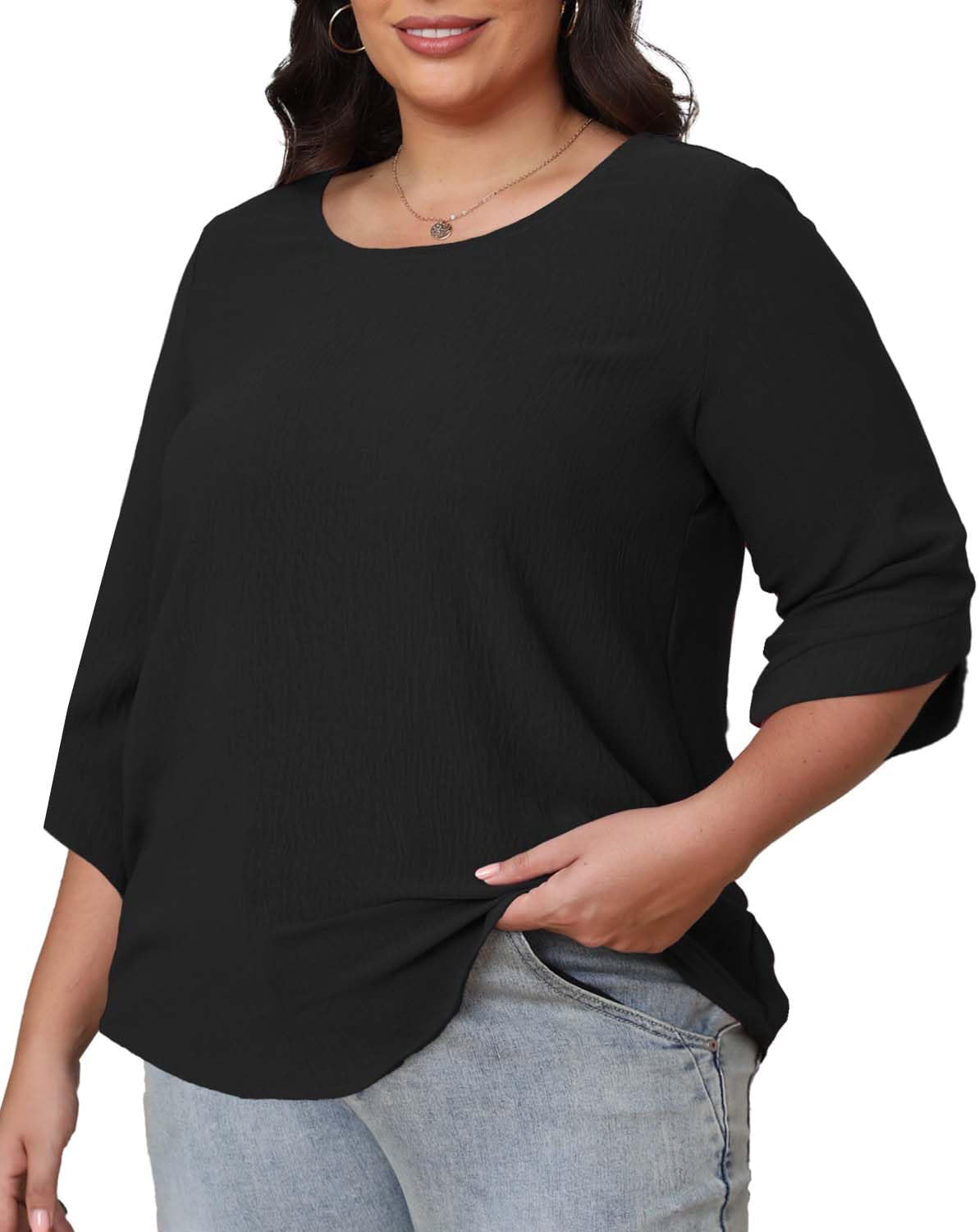 CARRROTMOB Plus Size Women's Summer Chiffon Blouses Bell Short Sleeve T-Shirts Casual Crew Neck Loose Flowy Plus Size Tops