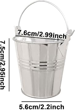 Honbay 2PCS Mini Silver Metal Buckets Tin Pail Containers Decorative Buckets with Handle for Candy Snack and Small Plant