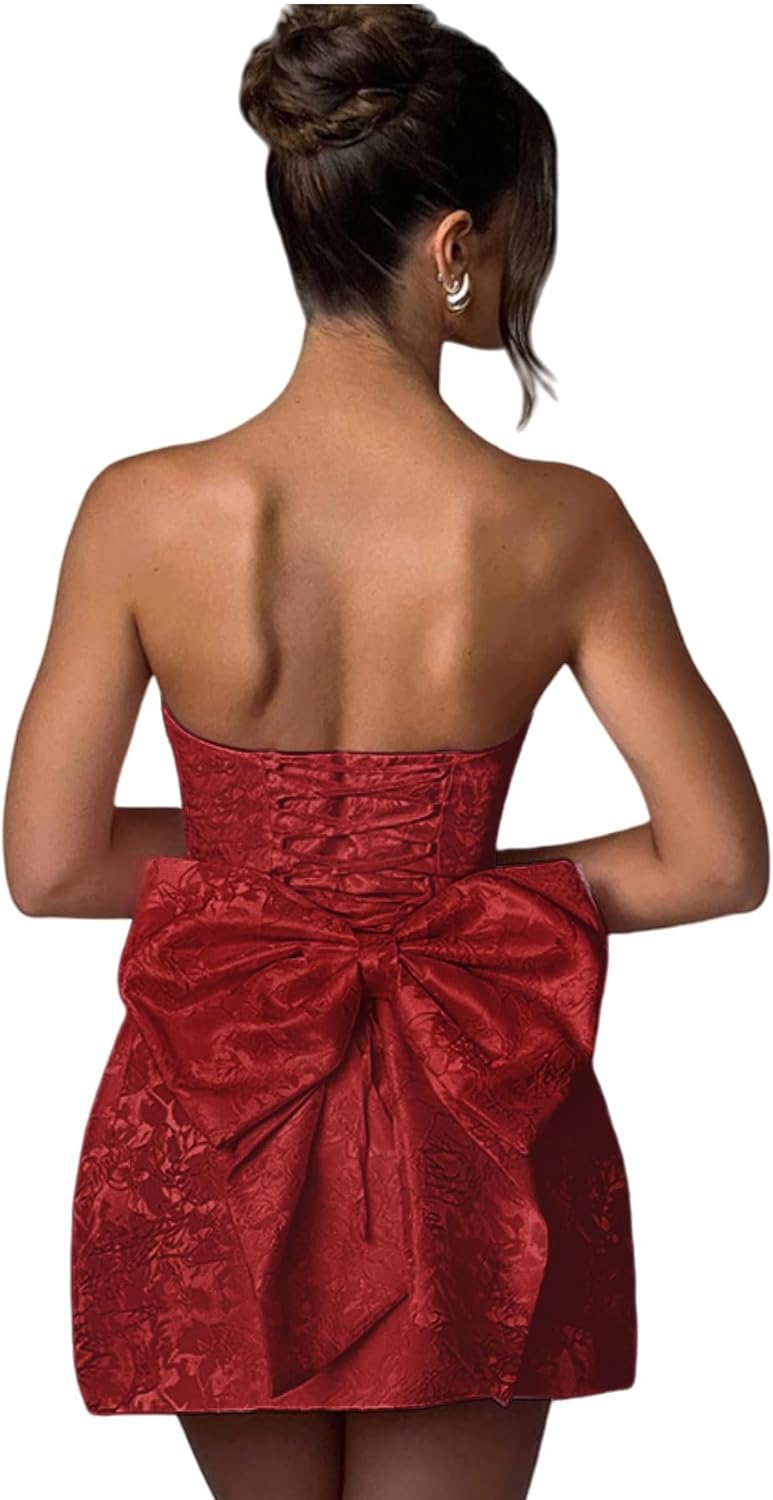 JUMISEE Embroidery Satin Homecoming Dress with Bow Modest Strapless Mini Dresses A Line Short Prom Dress Party Gown - Image 2