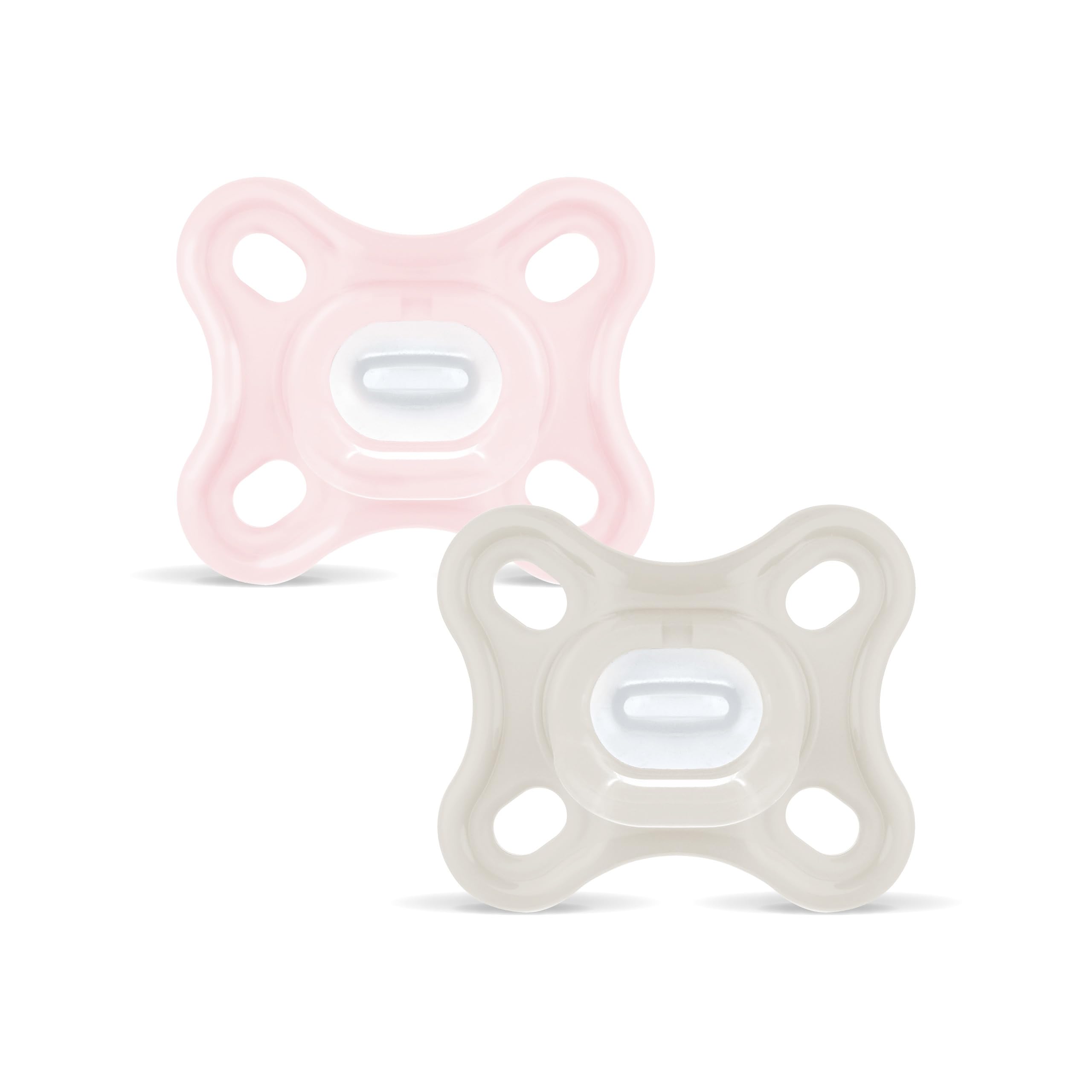 MAM Chupete Todo Silicona, 0-3 Meses, con Tetina Simétrica, Extra Pequeña y Cuello Delgado de Silicona Skin Soft Silicone de Fácil Aceptación, con Caja Autoesterilizadora, MAM Comfort, Rosa, 2uds