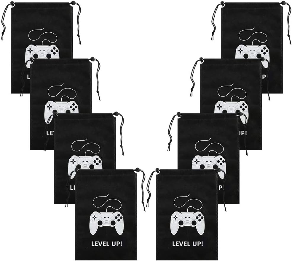 AhlsenL 24 Pack Video Game Party Supplies Gaming Party Bags Drawstring Bags Gaming Party Decorations for Kids Video Game Themed Birthday Party (Level UP!)