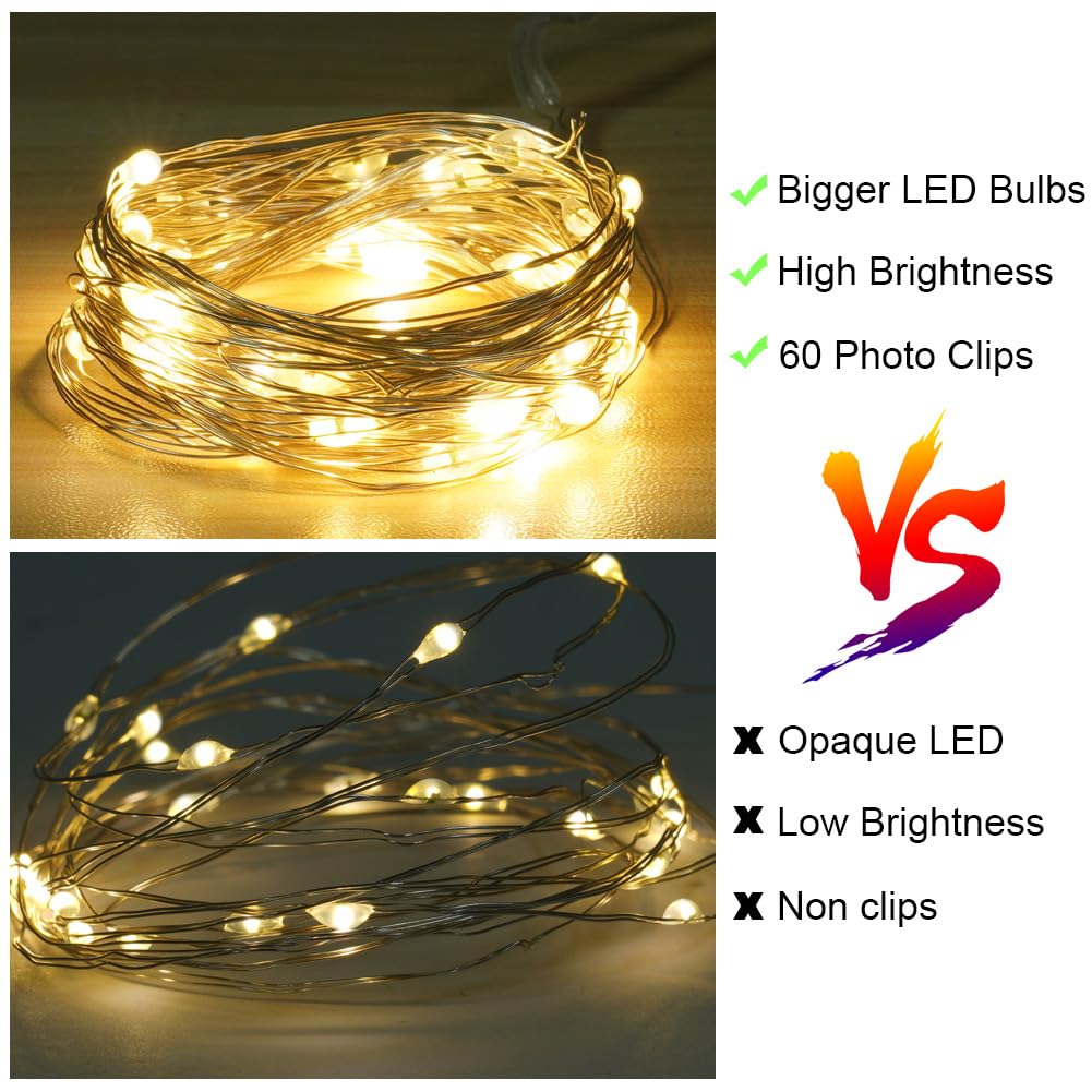 AUAUY Clip Cadena de Luces LED, 10M/100LED Batería Colgar Fotos con 60Pinzas Transparentes, Fotos Pared Decoracion, Colgar Fotos Pared con Luz para DecoracióN Dormitorio, Fiesta de CumpleañOs, Navidad