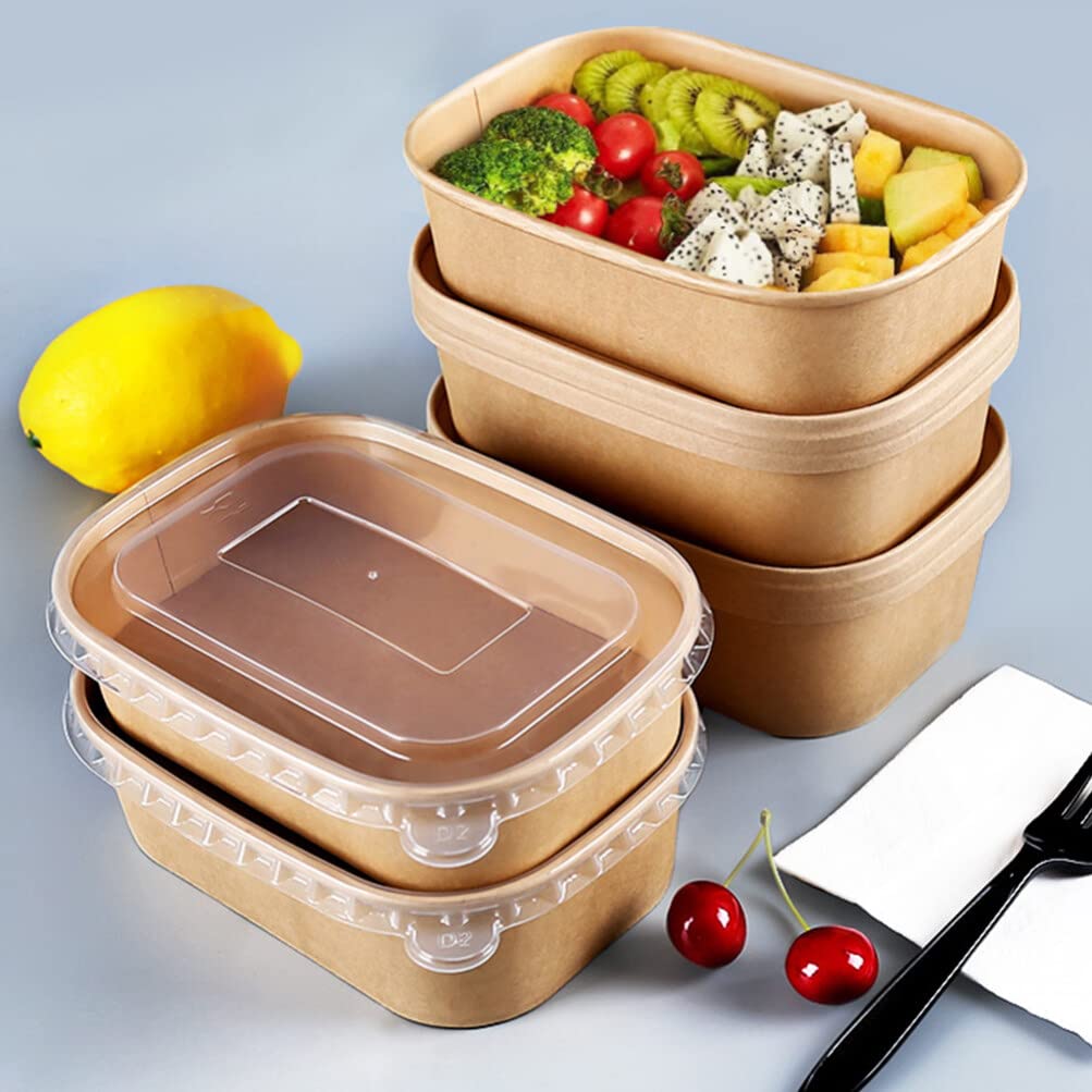 Abaodam Disposable Food Holders Meal Prep Container 20Pcs Paper Charcuterie Boxes with Clear Lids Food Containers Lidded Food Packaging Boxes Food Takeaway Boxes(500ml) Rice Container