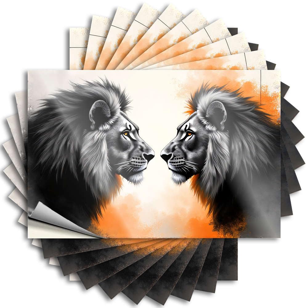 Tattoo Cool Bathroom Stuff Easy Apply | Two Lions Facing Each Other with Intense Expressions Inspirational Water Peel and Stick(6X9CM)