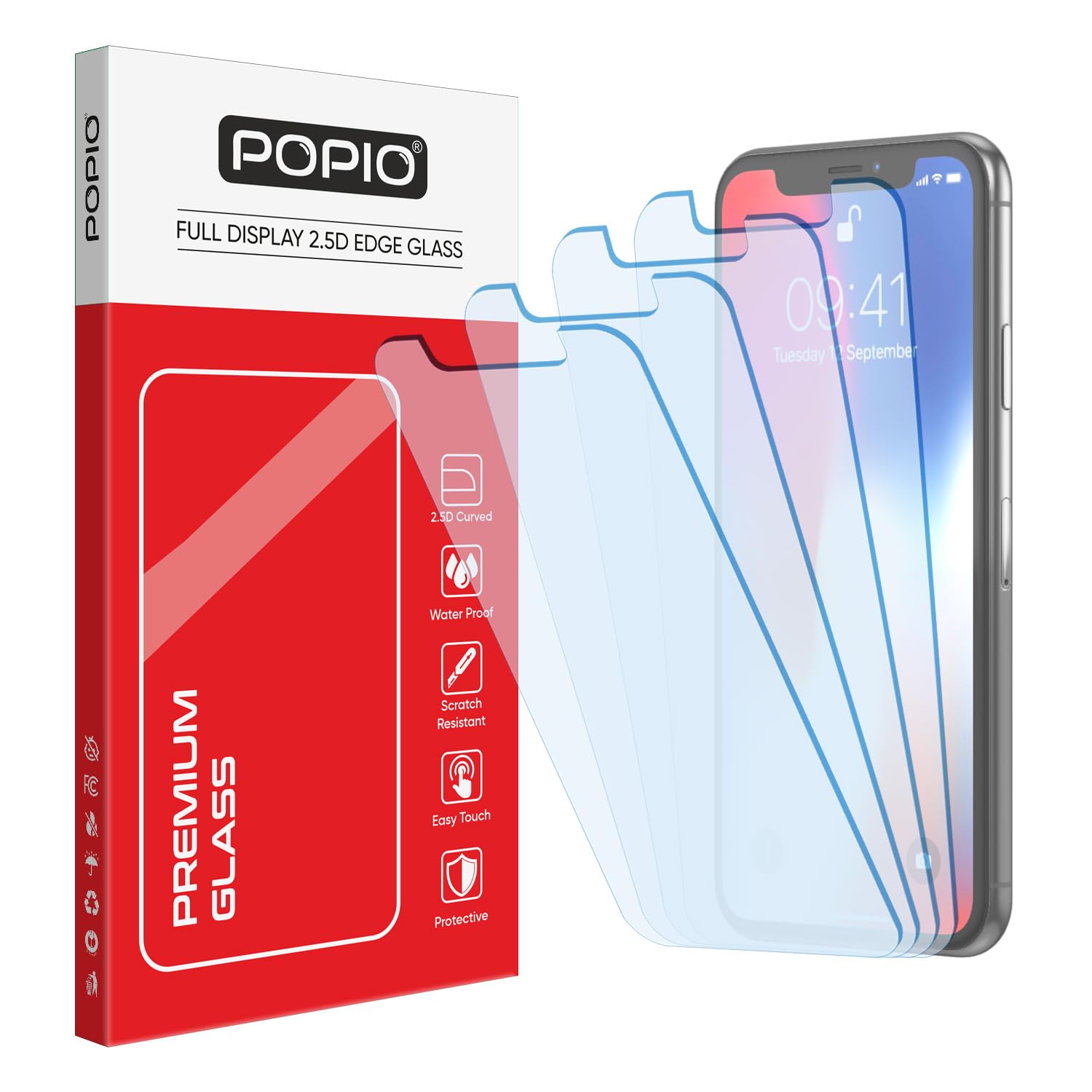 POPIO Military Grade Tempered Glass Compatible for Apple iPhone X; iPhone XS; iPhone 11 Pro (Transparent) Full Screen Coverage (Except Edges), Pack of 4