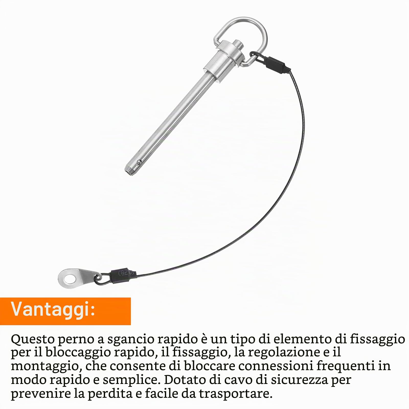 QUARKZMAN Perni di Bloccaggio a Sfera con Maniglia Pulsante, Diametro Perno 6mm, Lunghezza Utilizzo 50mm Perno a Rilascio Rapido con Cavo Sicurezza, Acciaio Inossidabile 327