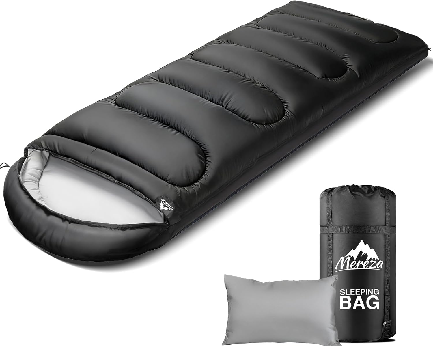 MEREZA Sleeping Bags for Adults Cold Weather Mens Warm Sleeping Bag for Big and Tall Girls Boys with Compression Sack for 3-4 Season Camping Backpacking Hiking