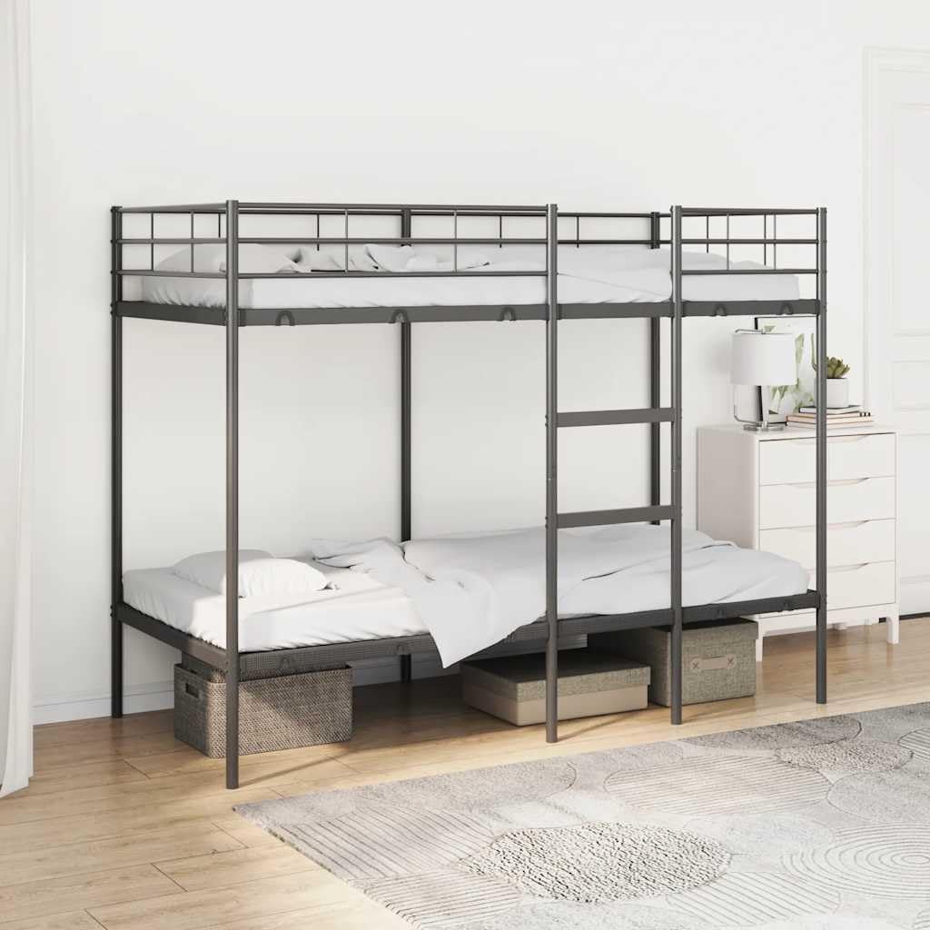 Literas Juveniles 90 x 190 con Escalera Litera Metálica 90 x 190 Litera Doble Estructura de Metal Ahorra espacio-Negro-90 x 190 cm