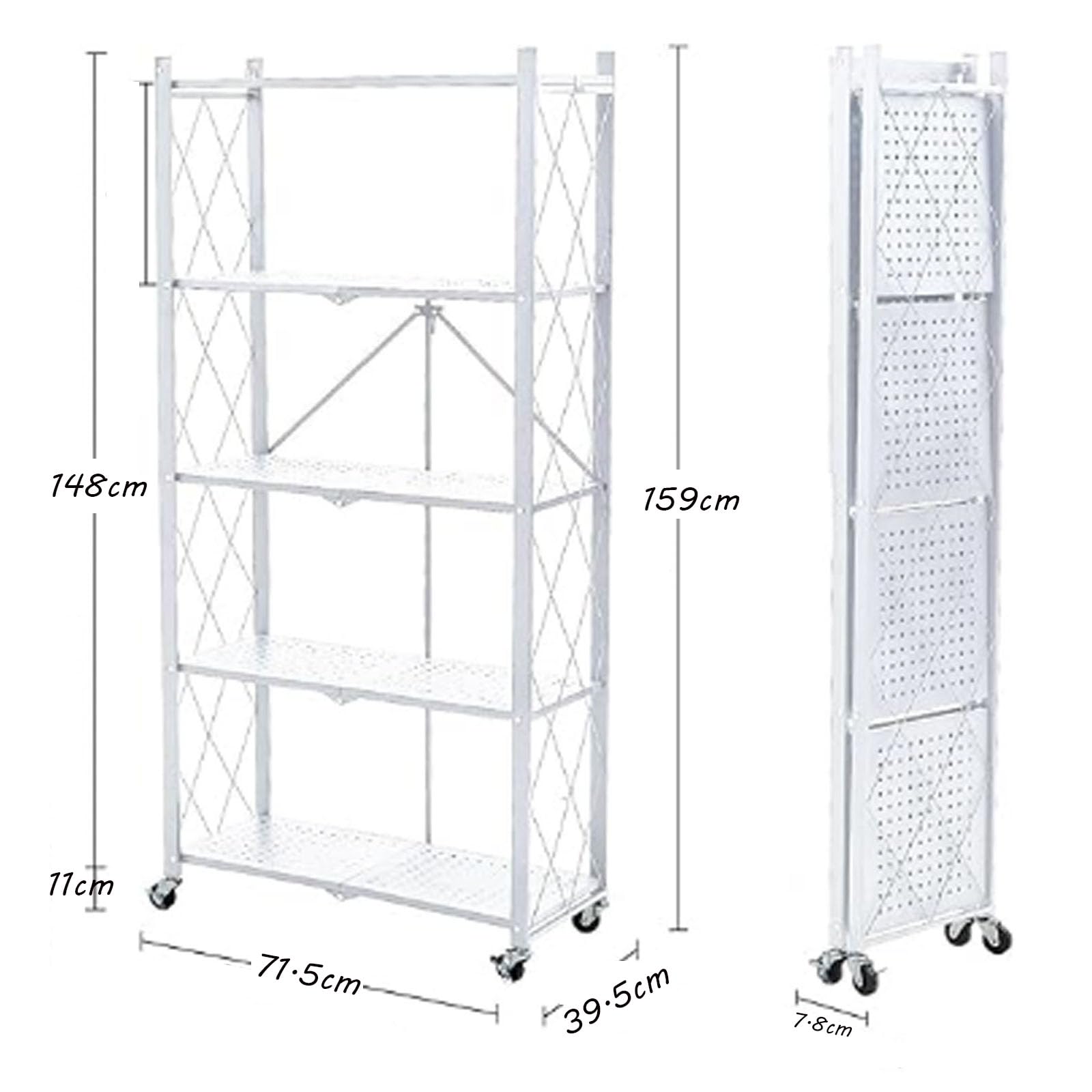 5-Niveaux Étagère de Stockage Pliable en Métal avec Roues, 28,15" W x 15,55" D x 62,60" H, Capacité de Chargement de 950 lbs, Etagère de L'assemblage sans Service(Blanc, 5-Niveaux)
