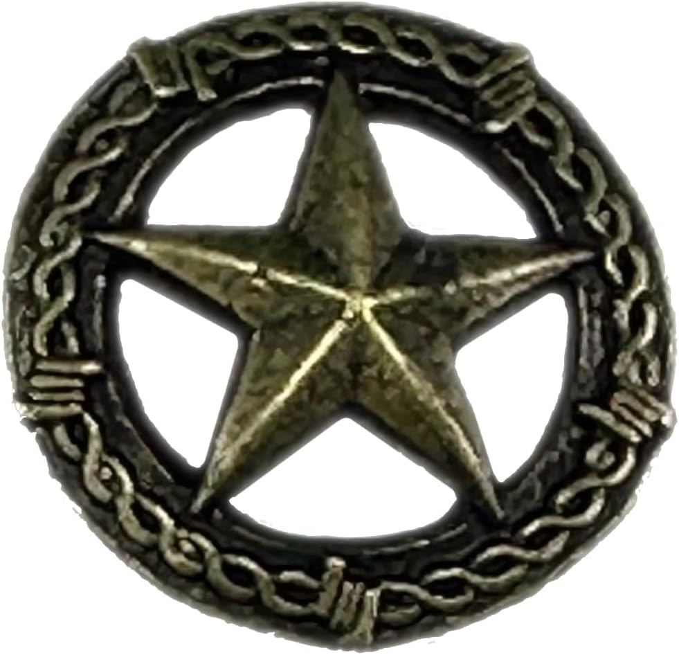 25 Antique Brass Large Barbed Wire Lone Star Upholstery Framing Tacks, Decorative Nails 1 inch Dia Western Texas