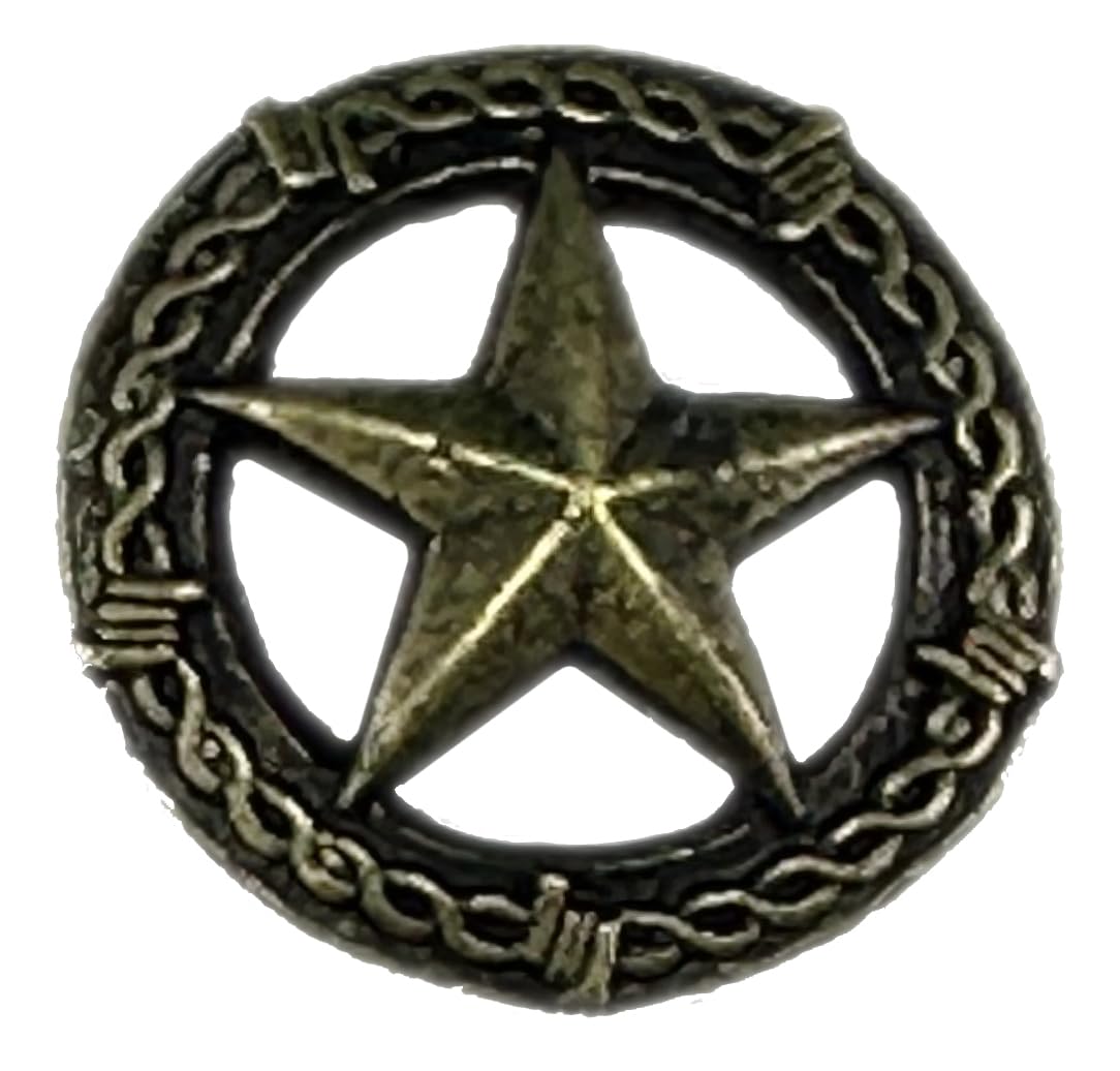 25 Antique Brass Large Barbed Wire Lone Star Upholstery Framing Tacks, Decorative Nails 1 inch Dia Western Texas