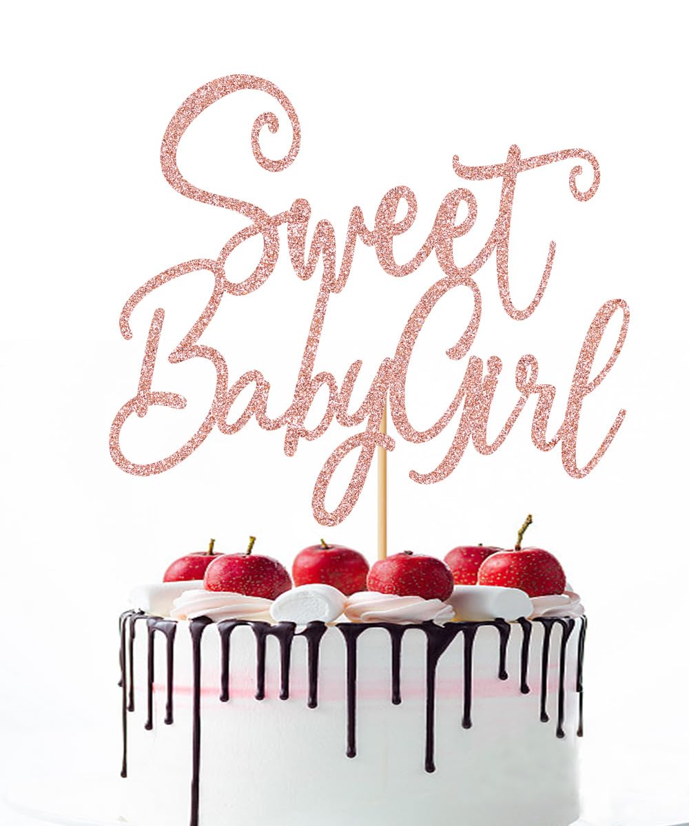 Sweet Baby Girl Cake Topper - Rose Gold Gender Reveal & Baby Shower Decor